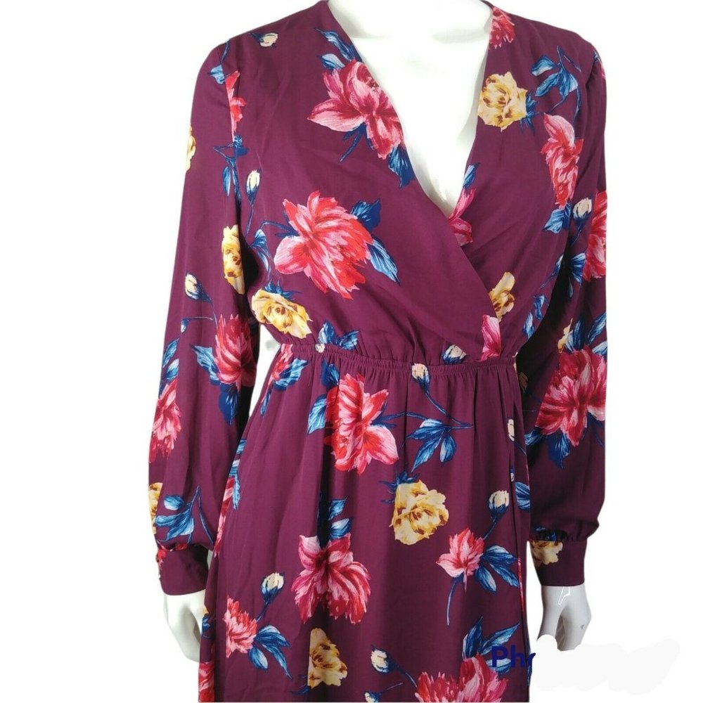 AJ Amelia James Maxi Dress Faux Wrap Size Small Side Slit Floral Print N…